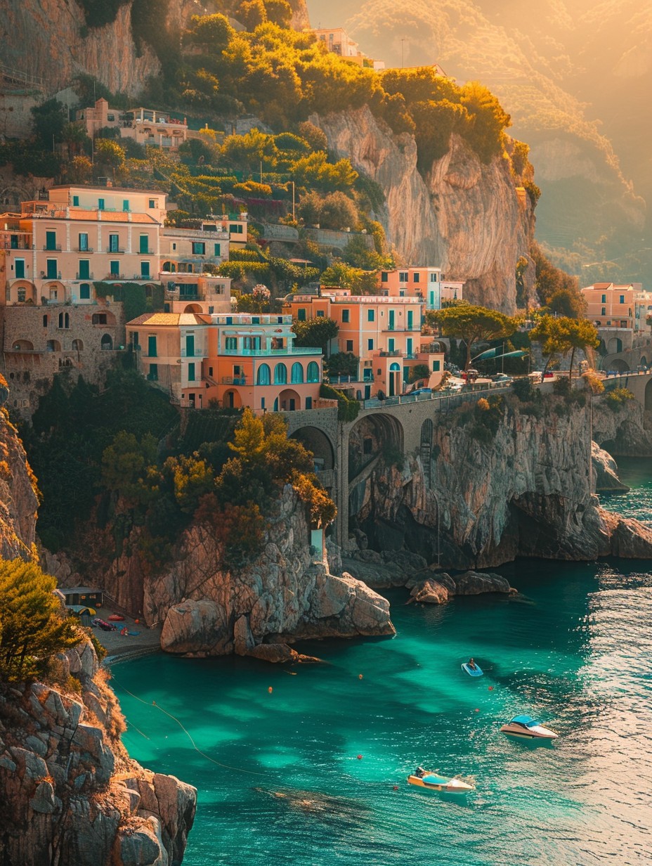 Amalfi Coast cliffs and Mediterranean light