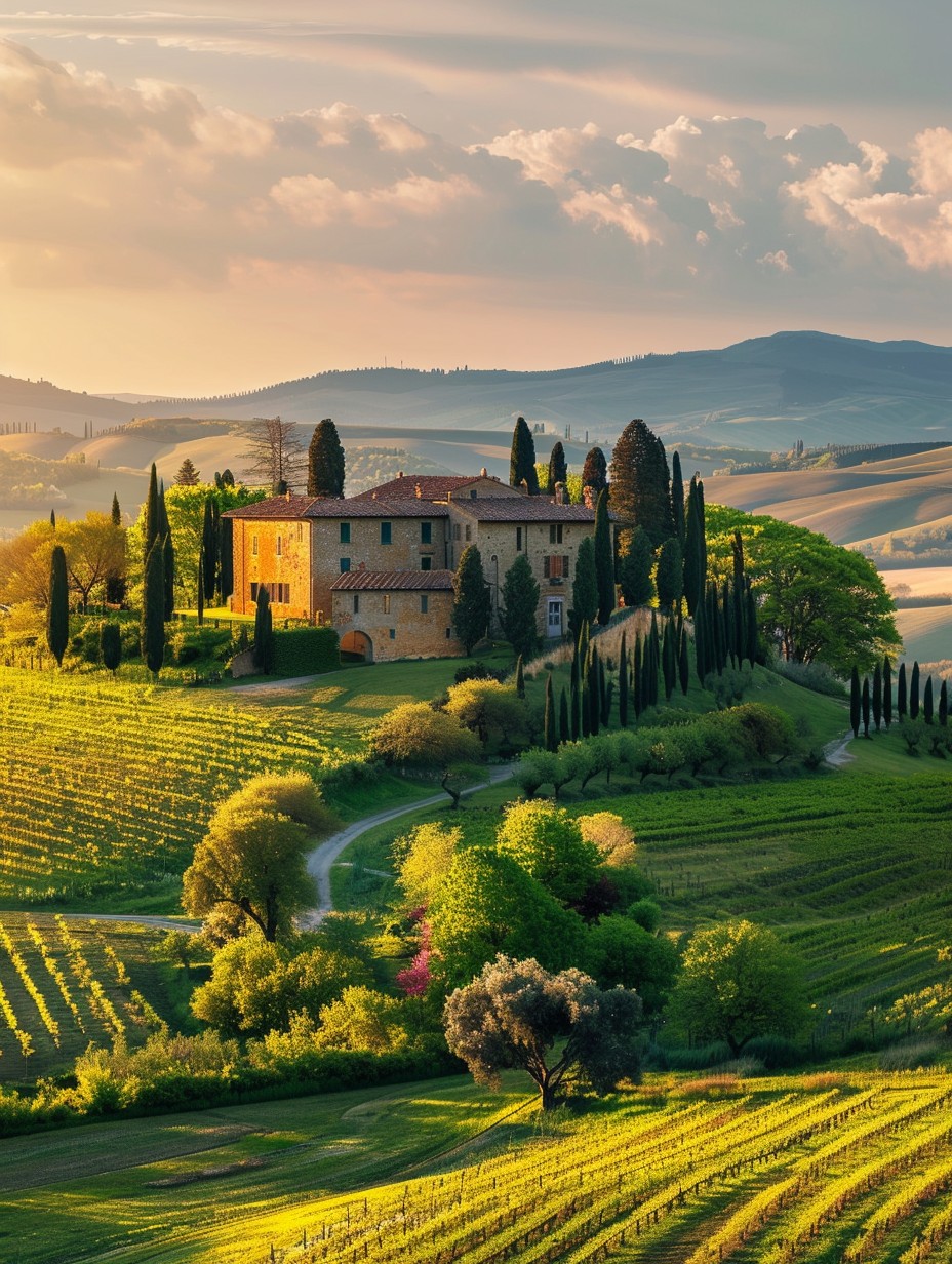 Tuscany vineyards and rolling hills