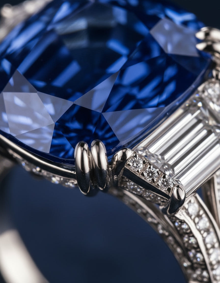 Extreme macro of the sapphire facets and the double platinum claws
